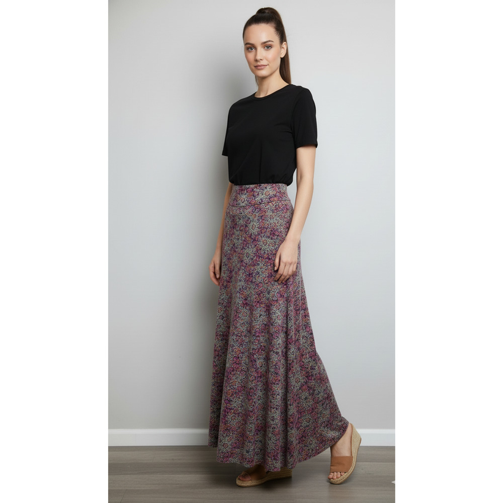 LuLaRoe Floral Ankle Ballerina Skirt Pink Green Floral Foldover Pullon Flowy XS